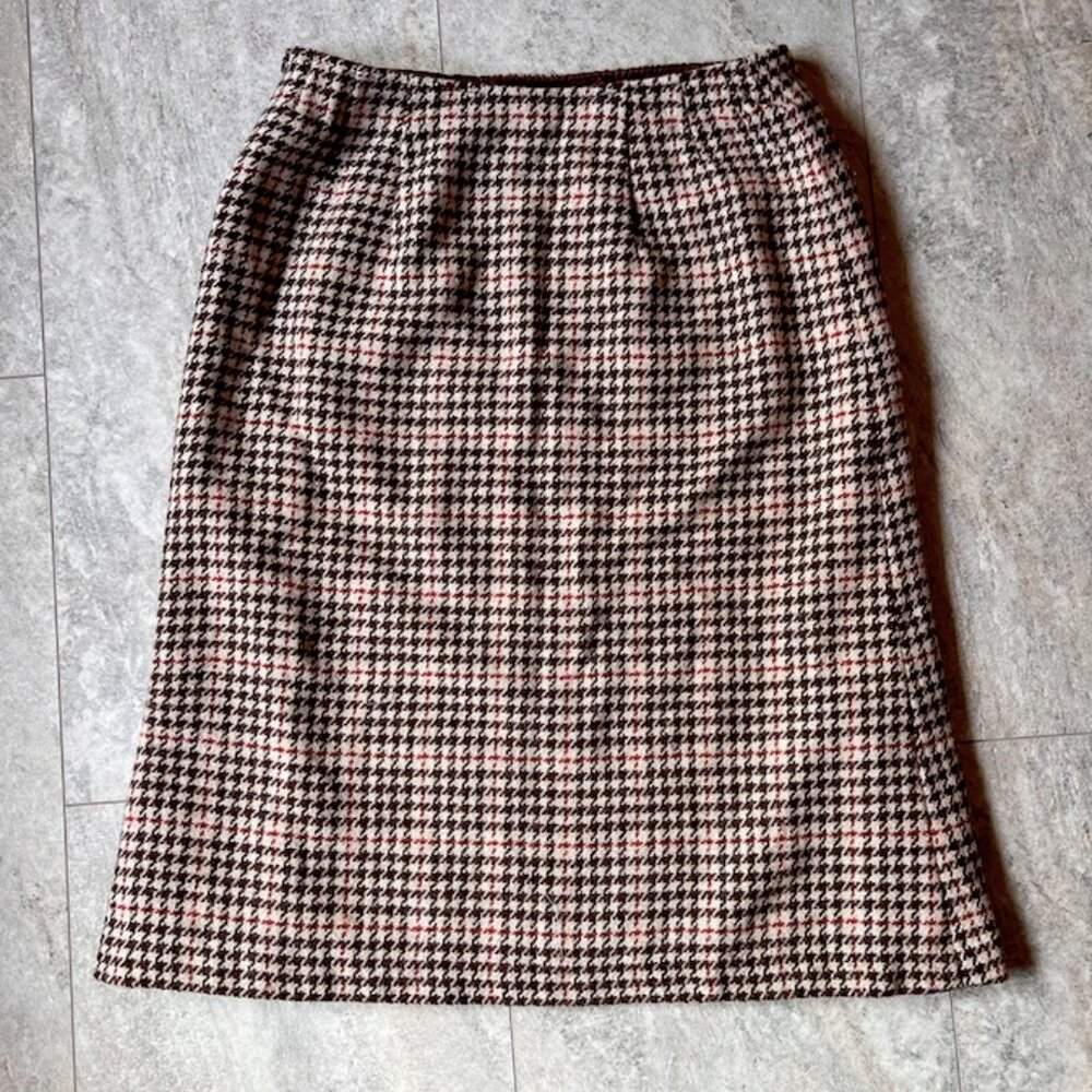 Vintage Handmade Houndstooth Wool & Satin Skirt